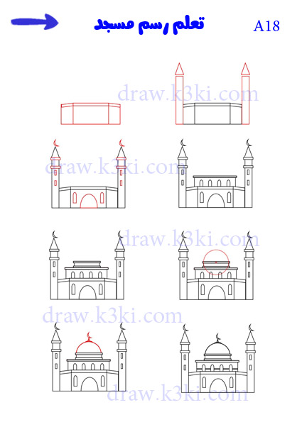 رسم مسجد للاطفال خطوة بخطوة من موقعكم تعليم الرسم ببساطة - تعلم الرسم