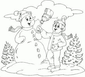تلوين ولد مع رجل الثلج
