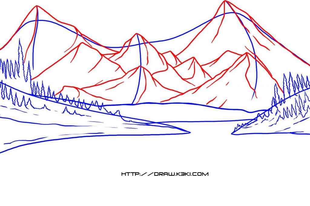 درس تعليم رسم جبل مع منظر طبيعي للمبتدئين