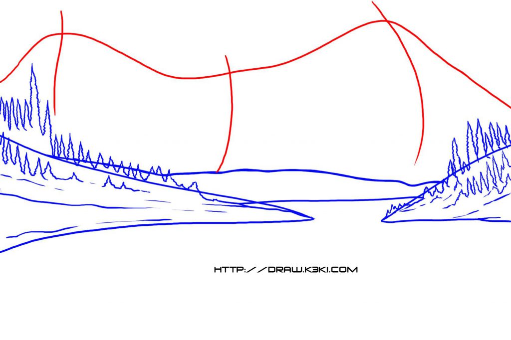 درس رسم جبل مع منظر طبيعي