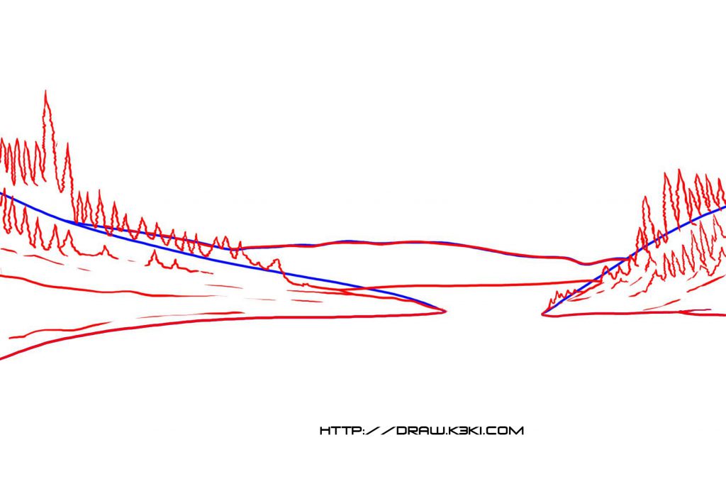 كيف ارسم جبل مع منظر طبيعي خطوة خطوة