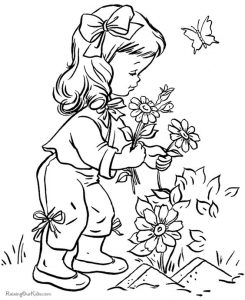 تلوين فتاة تقطف أزهار